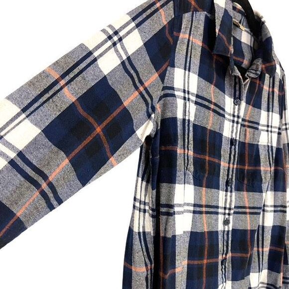 WOOLRICH Women’s Flannel Button Shirt XL Blue White Plaid Soft Long Sleeve Pocke - Picture 3 of 11